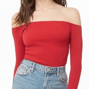 Red ribbed long sleeve